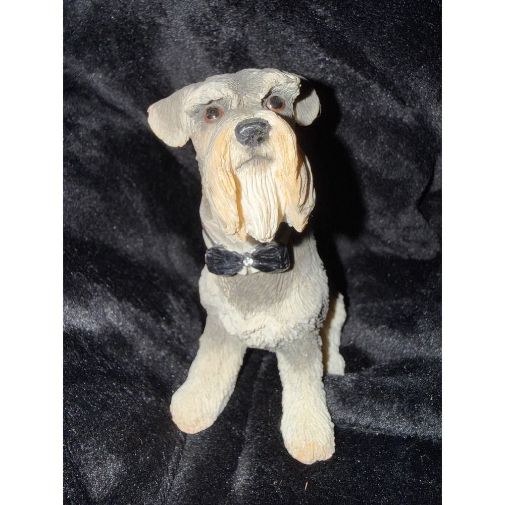 Vintage S&S 2004 Schnauzer Dog Figurine with Bow Tie Resin Miniature